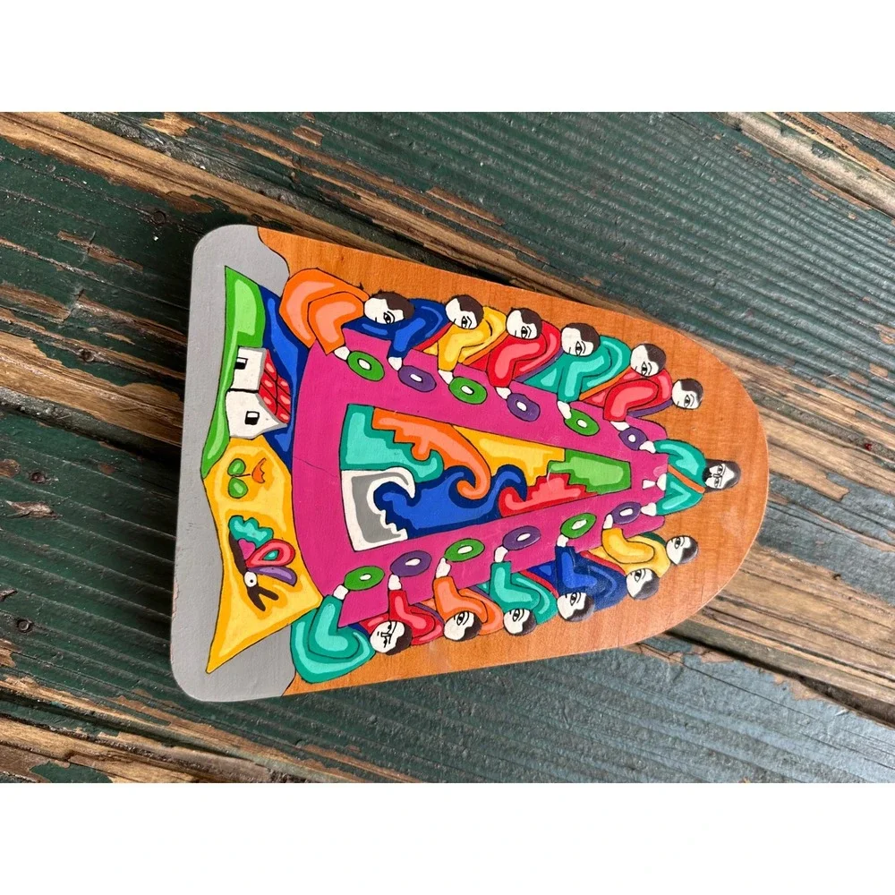 Vintage El Salvador Folk Art Wood Plaque Last Supper Hand Painted La Palma 2006